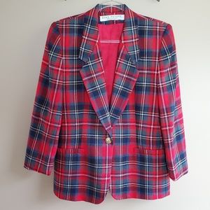Vintage Evan Picone Red Tartan Wool Blazer, 12P